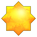A decorative, amber-like, octagonal, star-shaped button