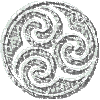 Gray, stone-textured, triskelion medallion